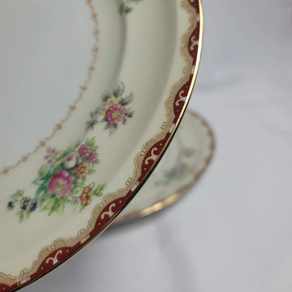 TWO Meito Keepsake Dinner Plates Ivory with Rust & Tan Scroll & Floral Rim